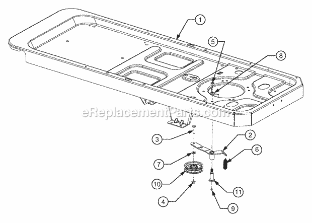 Frame And Drive Idler Assembly Diagram and Parts List for RZT22 17AA5A7P710, 17AA5A7P712 Cub Cadet Lawn Mower